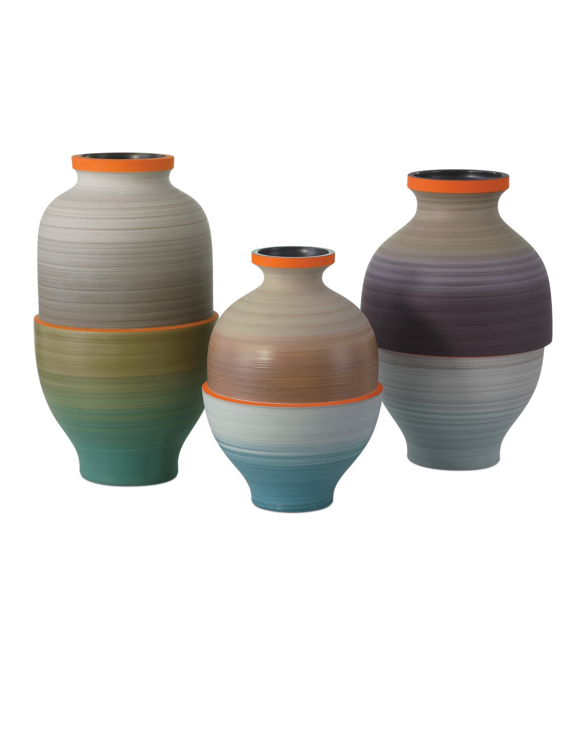 Currey and Company - 1200-0930 - Vase Set of 3 - Happy 80's Collection - Orange / Beige / Pale Gray / Yellow / Blue