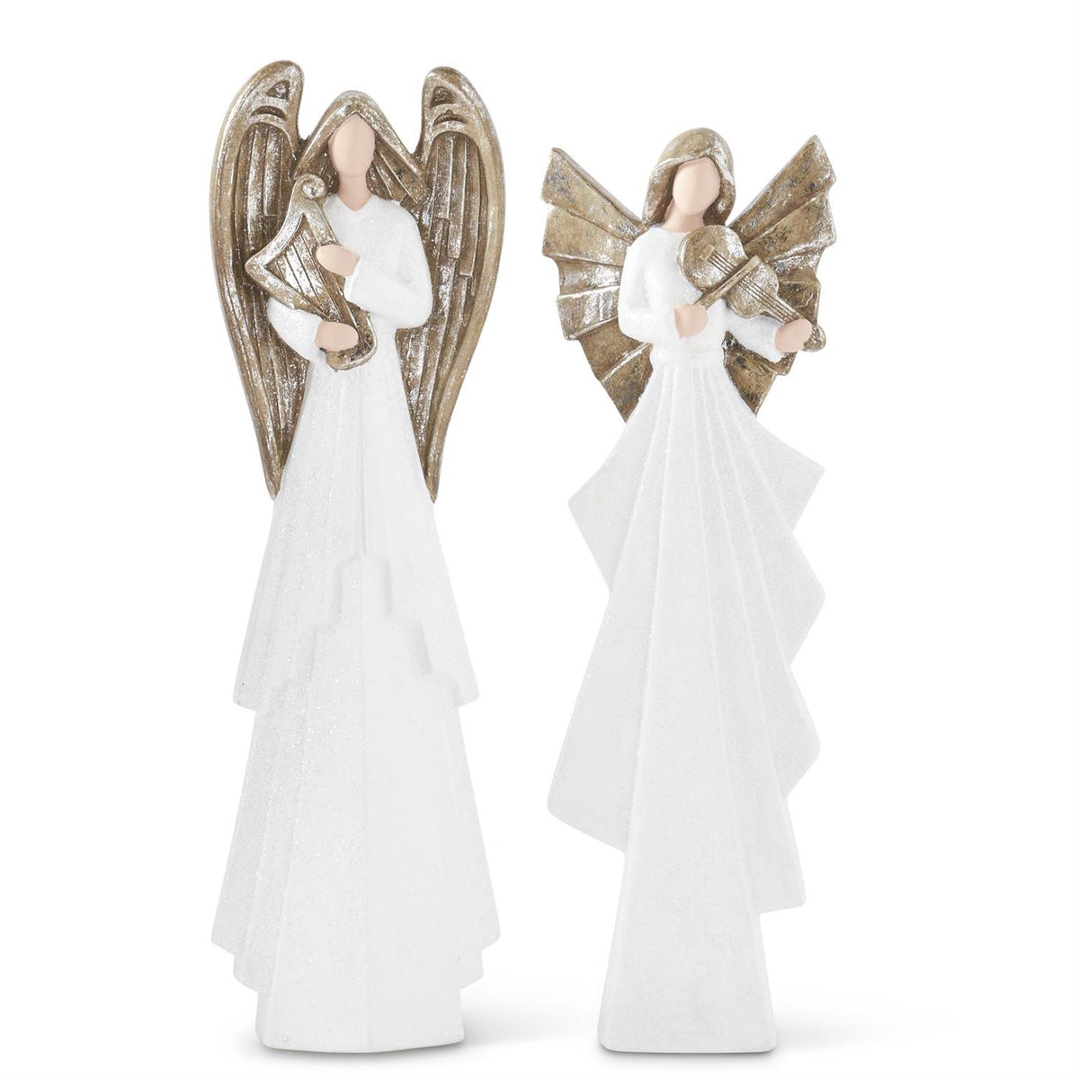 Design Shop Set of 2 White Glittered Angels Playing Instruments