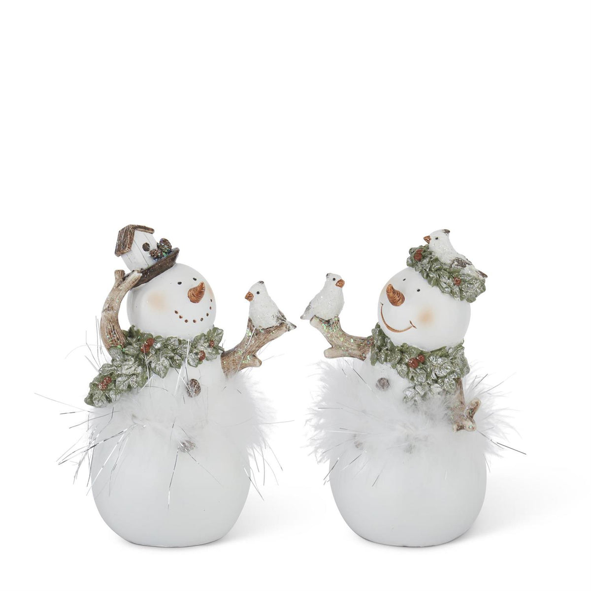 Design Shop Assorted 7 Inch White Glittered Snowmen. Set 0f 2.