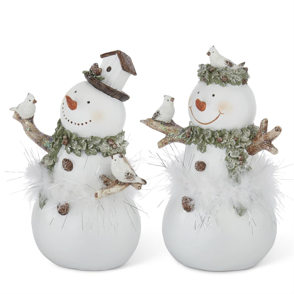 Design Shop Assorted 9.75 Inch White Glittered Snowmen. Set of 2.