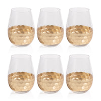 Zodax Vitorrio Stemless Gold Wine Glasses, Set of 6