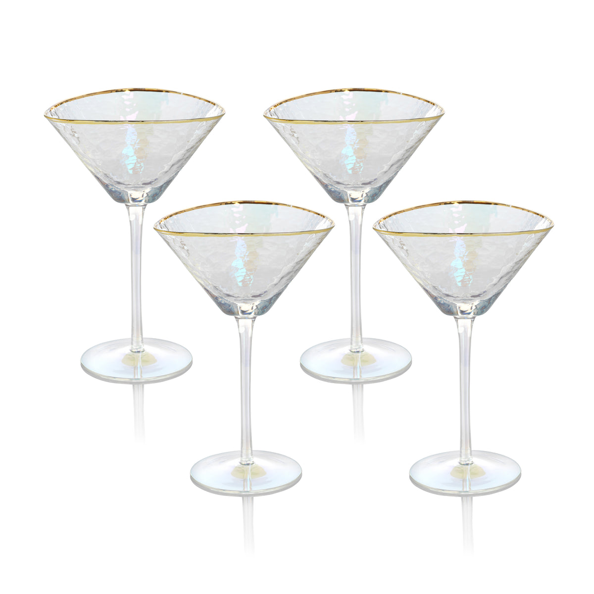 Zodax Kampari Triangular Martini Glasses with Gold Rim, Luster, Set of 4