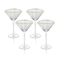 Zodax Kampari Triangular Martini Glasses with Gold Rim, Luster, Set of 4