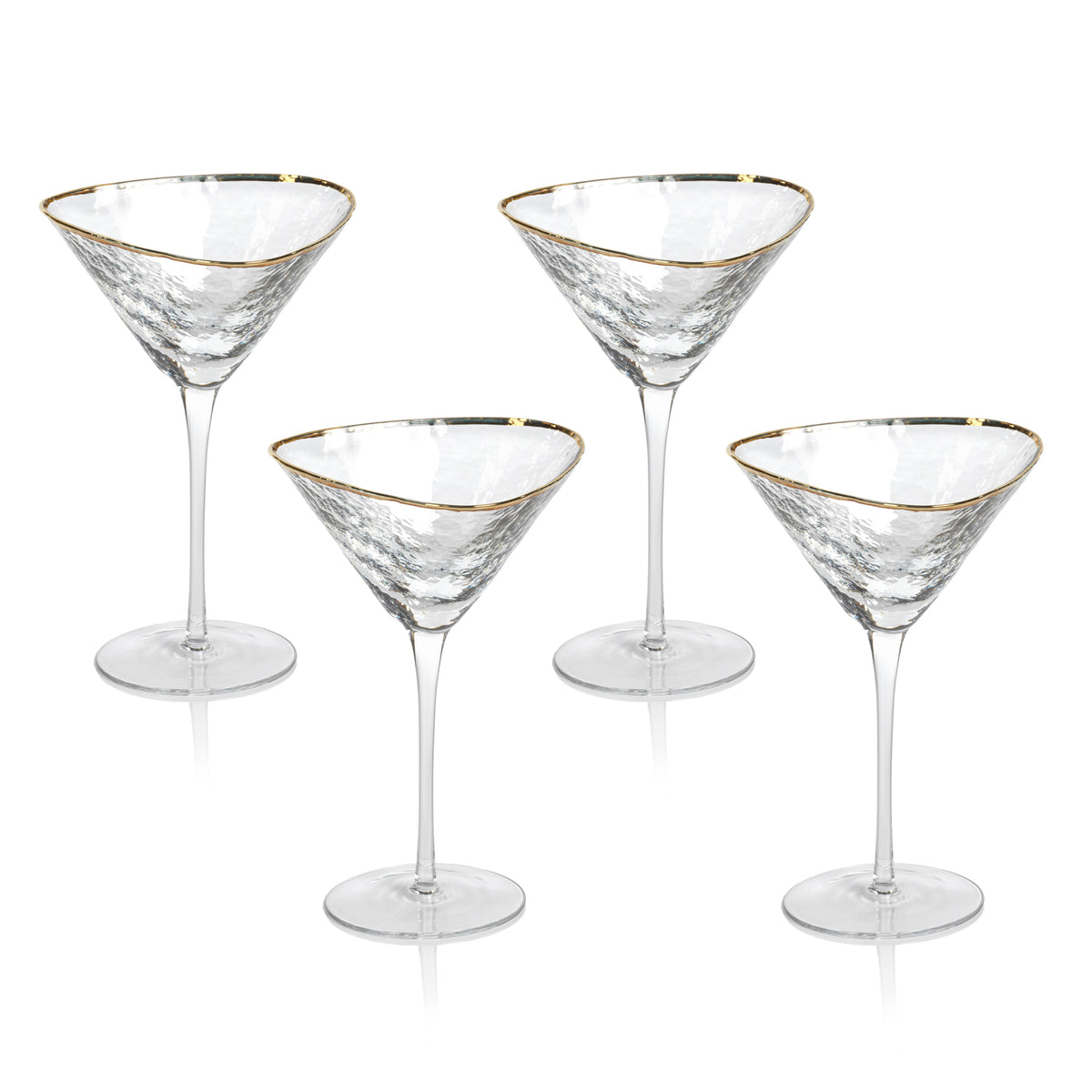 Zodax Kampari Triangular Martini Glasses with Gold Rim, Clear, Set of 4