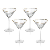 Zodax Kampari Triangular Martini Glasses with Gold Rim, Clear, Set of 4