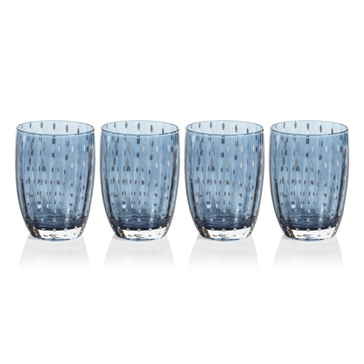 Zodax Pescara White Dot Tumbler Glasses, Navy Blue, Set of 4