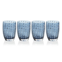 Zodax Pescara White Dot Tumbler Glasses, Navy Blue, Set of 4