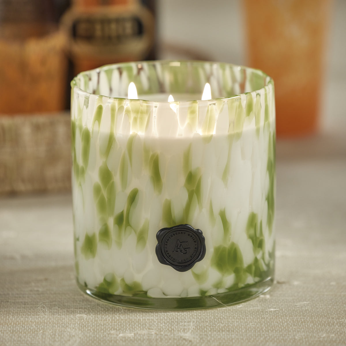 Zodax AG Opal Glass 3-Wick Candle Jar-Sicilian Lemon Bergamot, Clear & Green