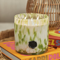 Zodax AG Opal Glass 3-Wick Candle Jar-Sicilian Lemon Bergamot, Clear & Green