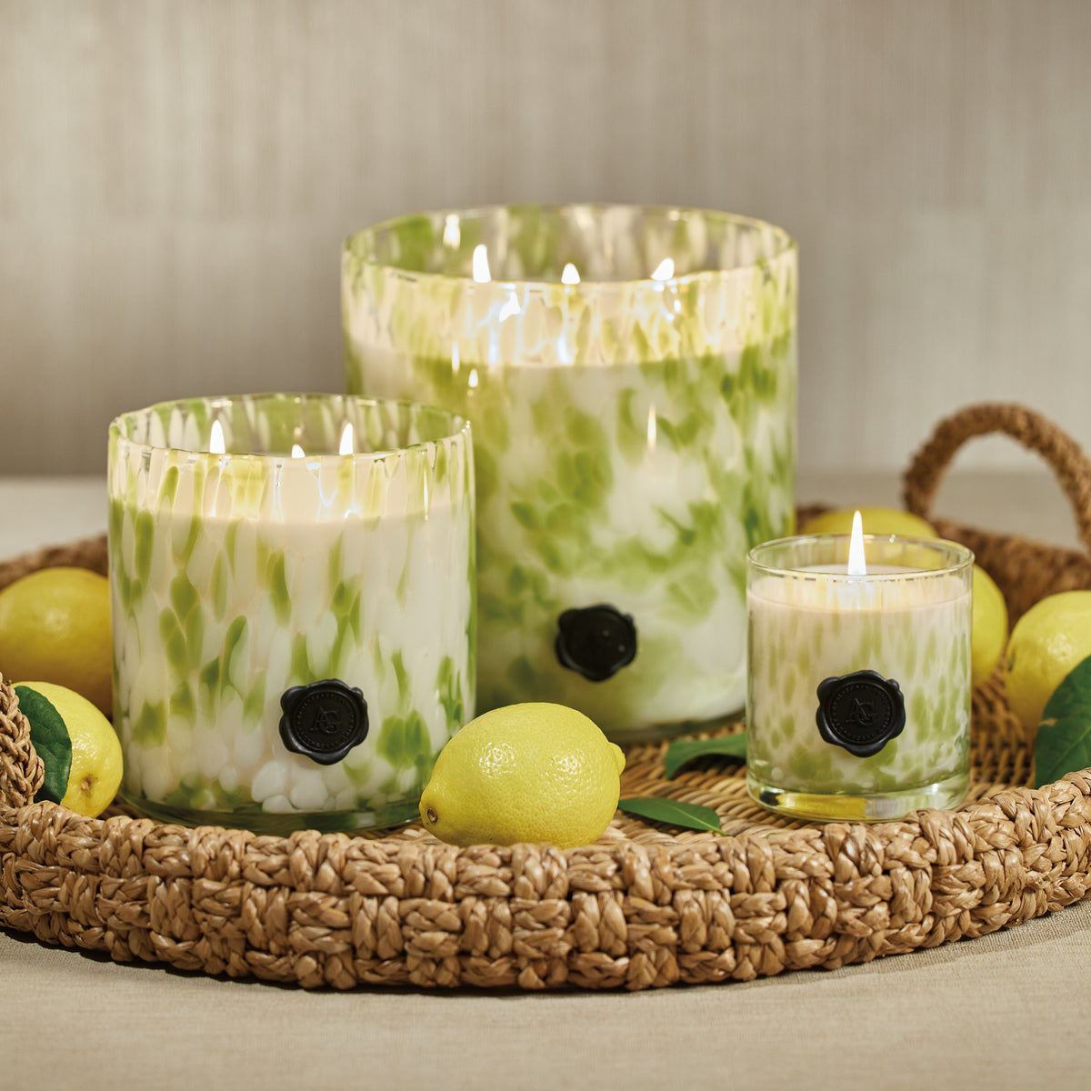 Zodax AG Opal Glass 3-Wick Candle Jar-Sicilian Lemon Bergamot, Clear & Green