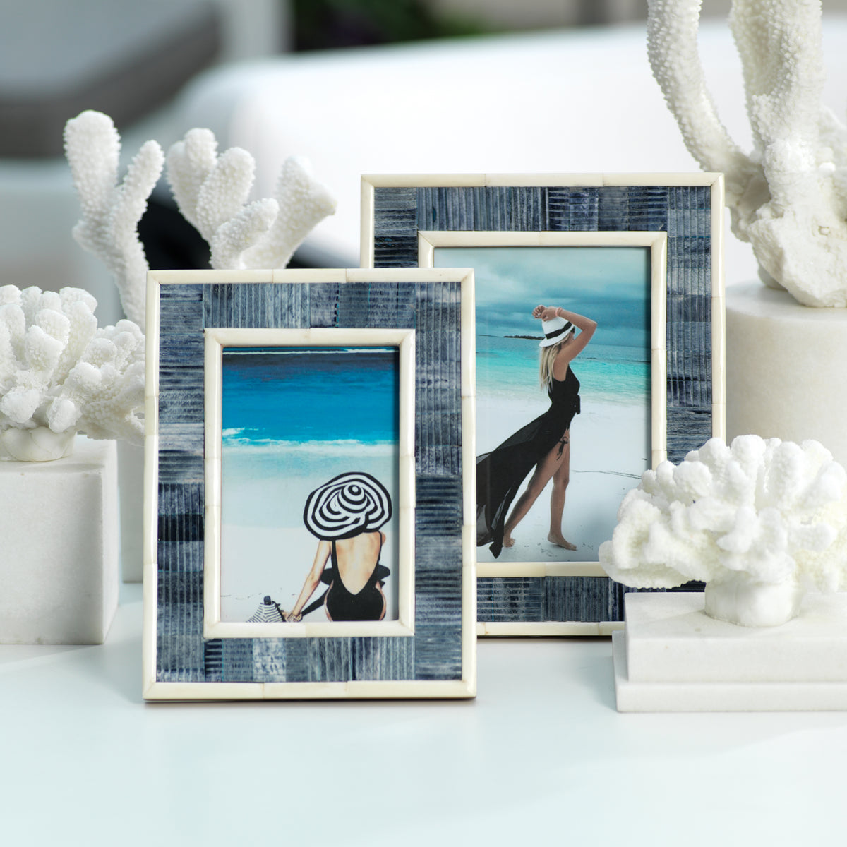 Zodax Mendocino Blue Carved Bone Photo Frame, 5" x 7"