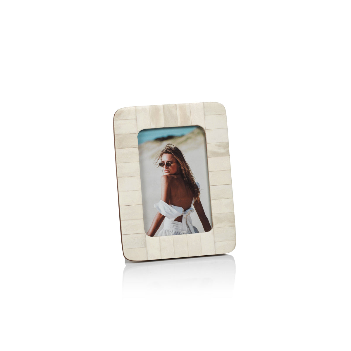 Zodax Cote d'Ivoire Bone Inlay Photo Frame with Rounded Corners, 4" x 6"
