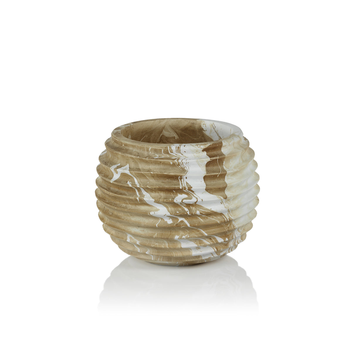 Zodax Bellshill Mango Wood Marbleized Cocoon Pot, 7.75" x 6"