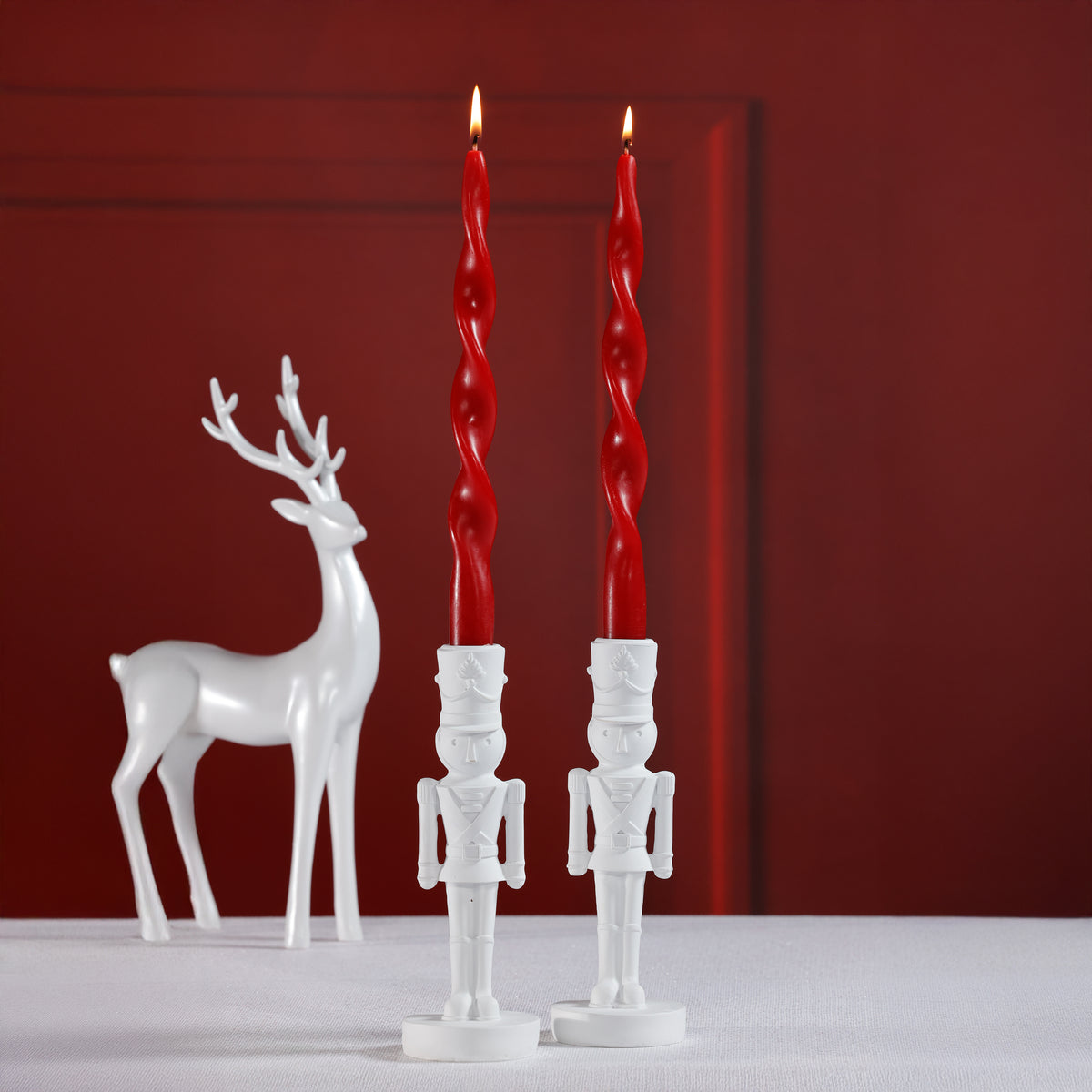 Zodax Lumière Twist Formal Taper Candles, Set of 12 – Holiday Table Décor, Crimson Red, 10"