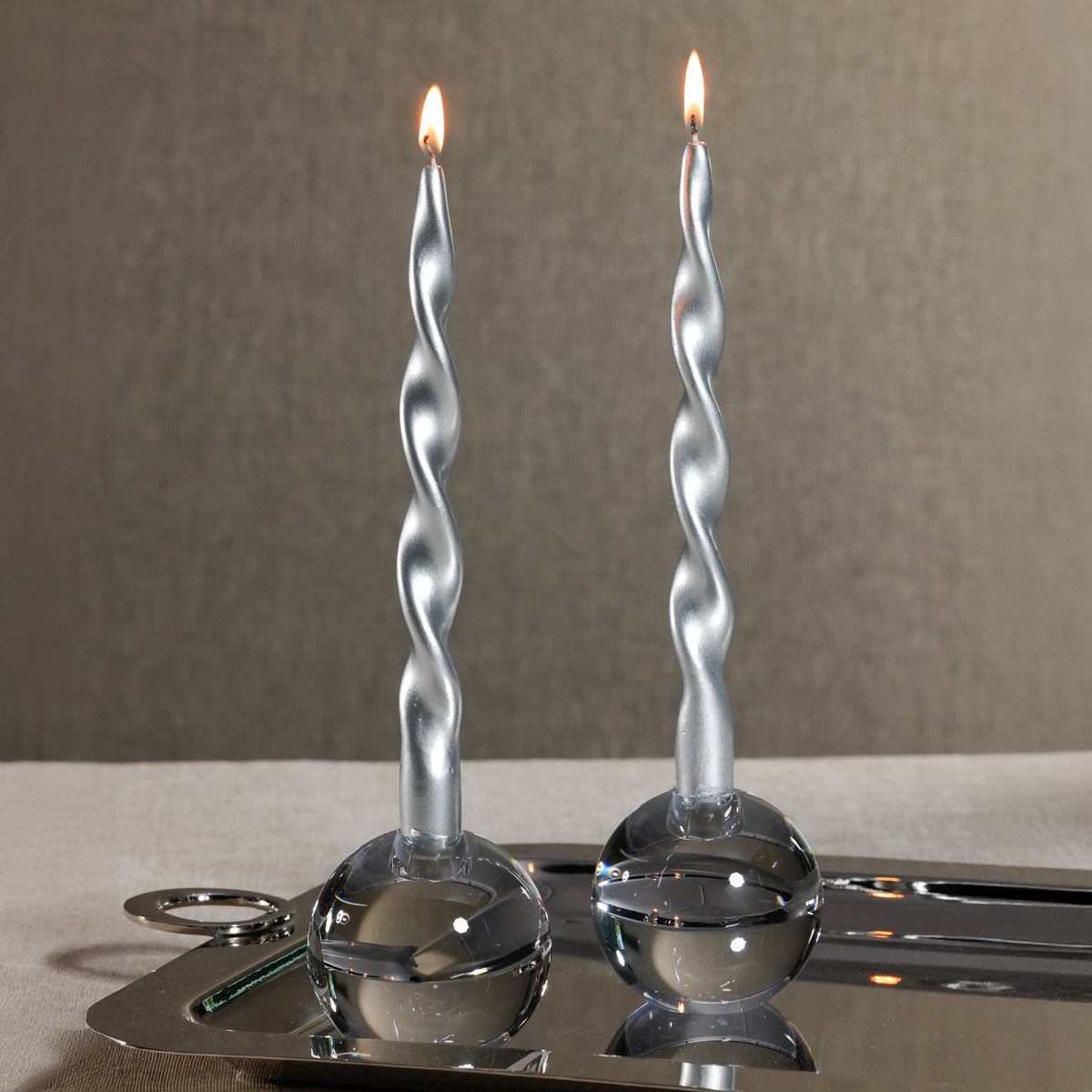 Zodax Lumière Twist Formal Taper Candles, Set of 12 – Holiday Table Décor, Silver, 10"