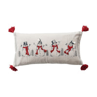 Design Shop Lumbar Pillow with Embroidered Snowmen & Birds Image