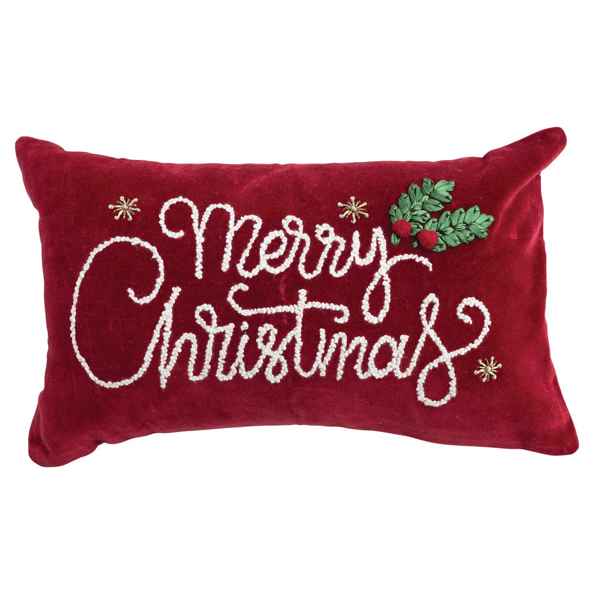 Design Shop Cotton Velvet Lumbar Pillow with Embroidery & Applique "Merry Christmas"