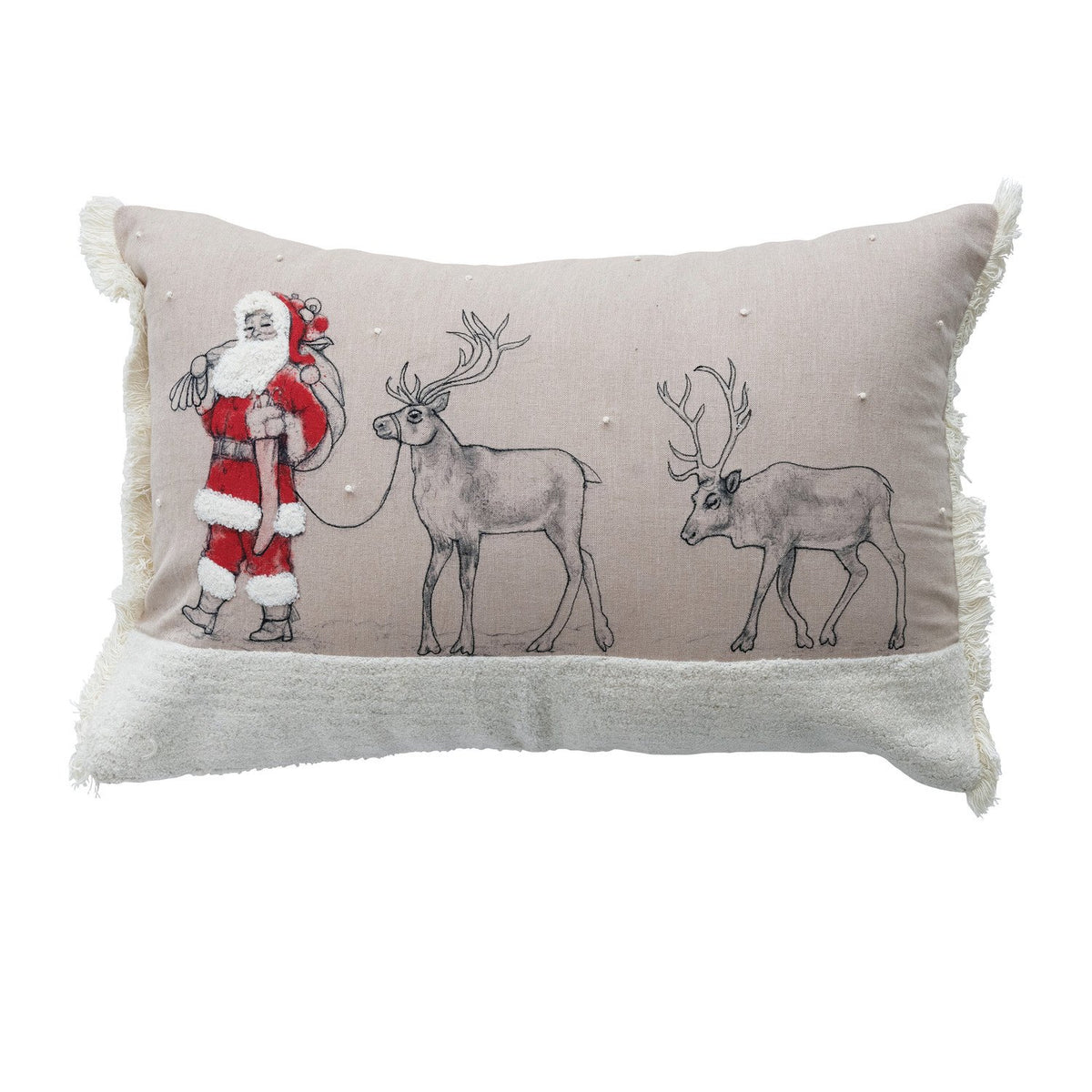 Design Shop Lumbar Pillow with Embroidery, French Knots & Fringe