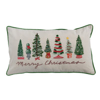 Design Shop Lumbar Pillow with Piping, Embroidery & Trees "Merry Christmas"