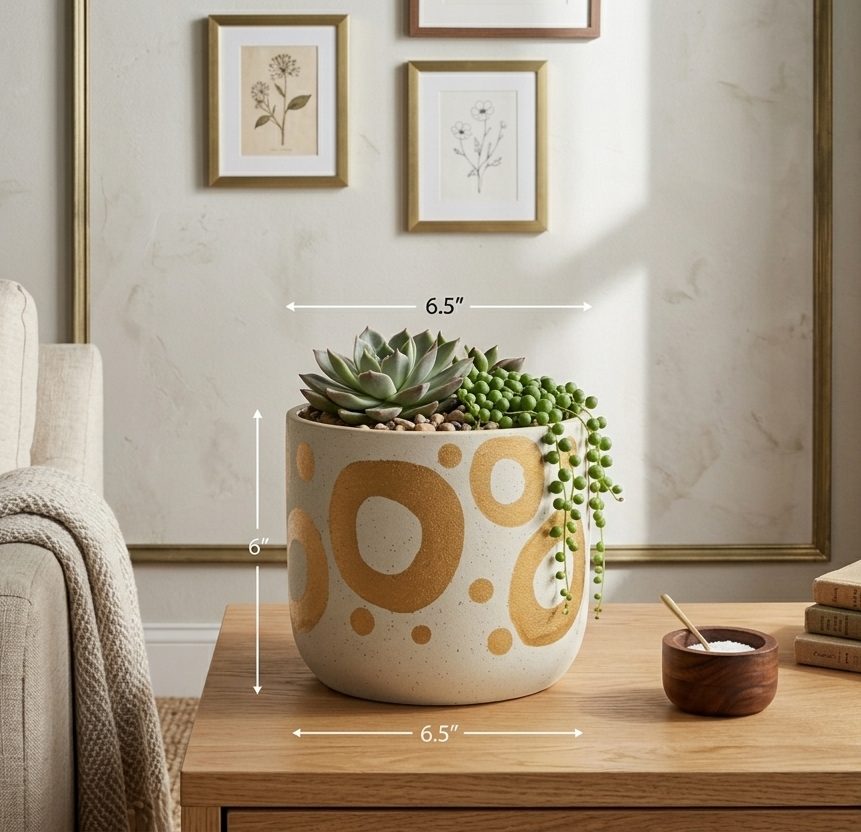 Design Shop White with Gold Detail Stoneware Planter 6.5"