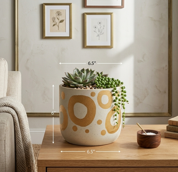 Design Shop White with Gold Detail Stoneware Planter 6.5"