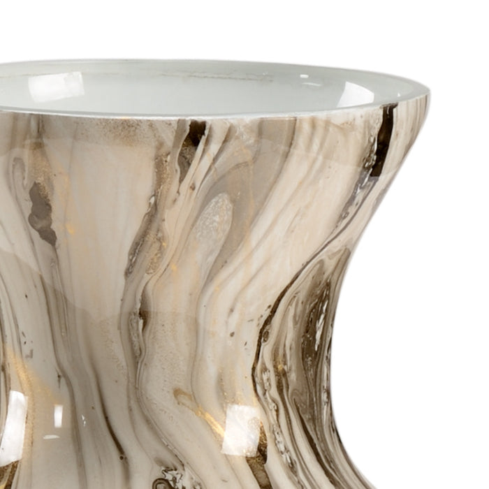 Decorative vase with marble-like pattern on a white background