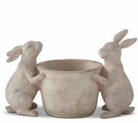 9.75" Tan Faux Stone Rabbit Planter