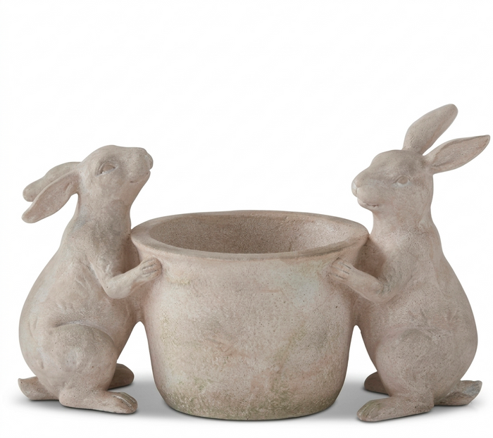 9.75" Tan Faux Stone Rabbit Planter