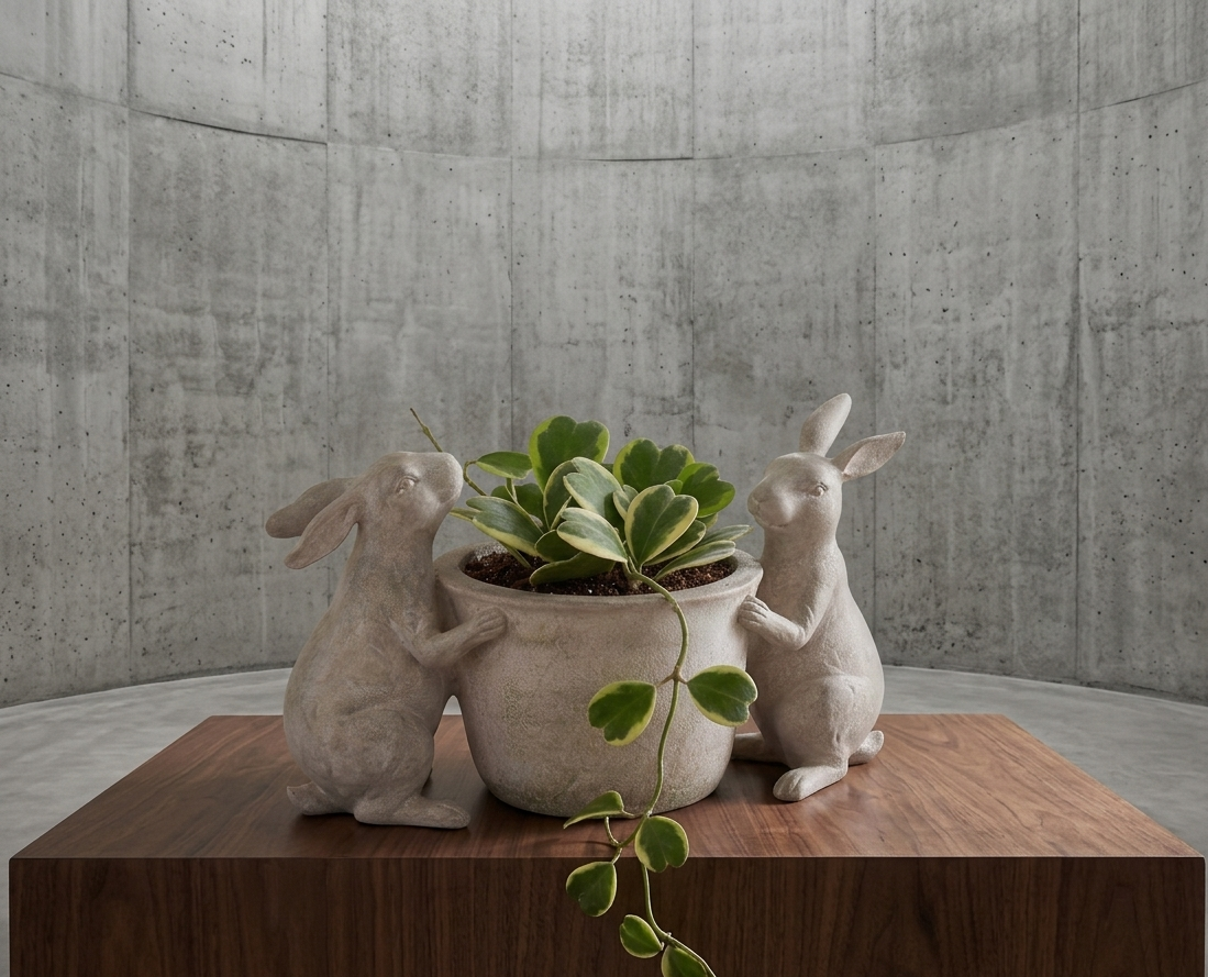 9.75" Tan Faux Stone Rabbit Planter