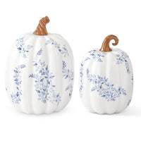 Design Shop White with Blue Floral Ceramic Pumpkins Set by, Set of 2