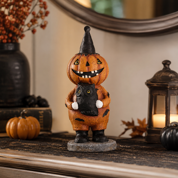 Design Shop 11.25 Inch Jack O Lantern Holding Owl Pumpkin