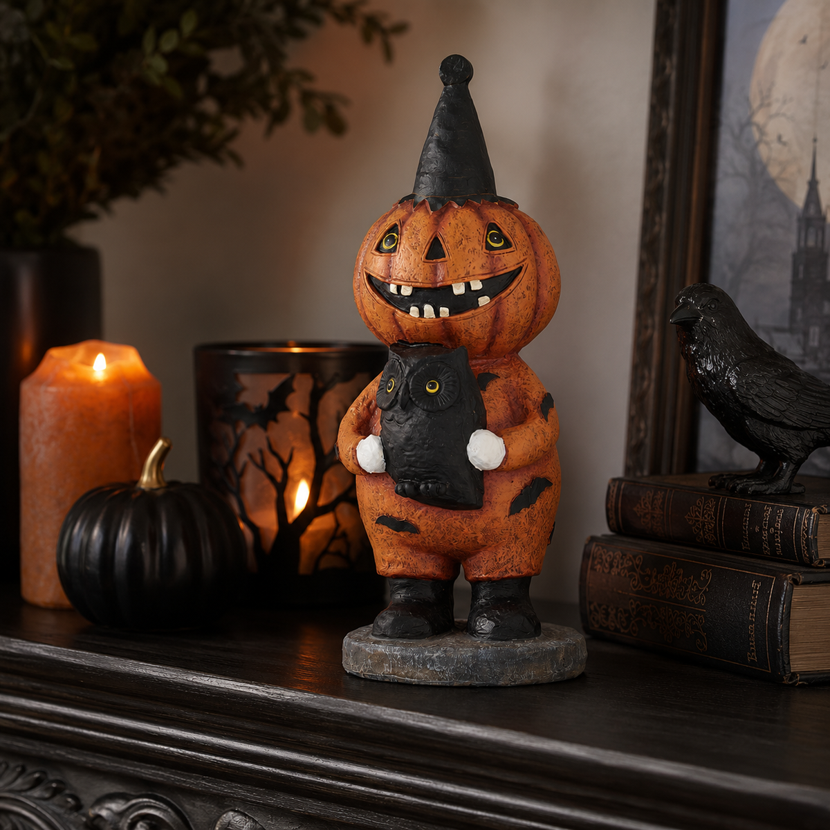 Design Shop 11.25 Inch Jack O Lantern Holding Owl Pumpkin