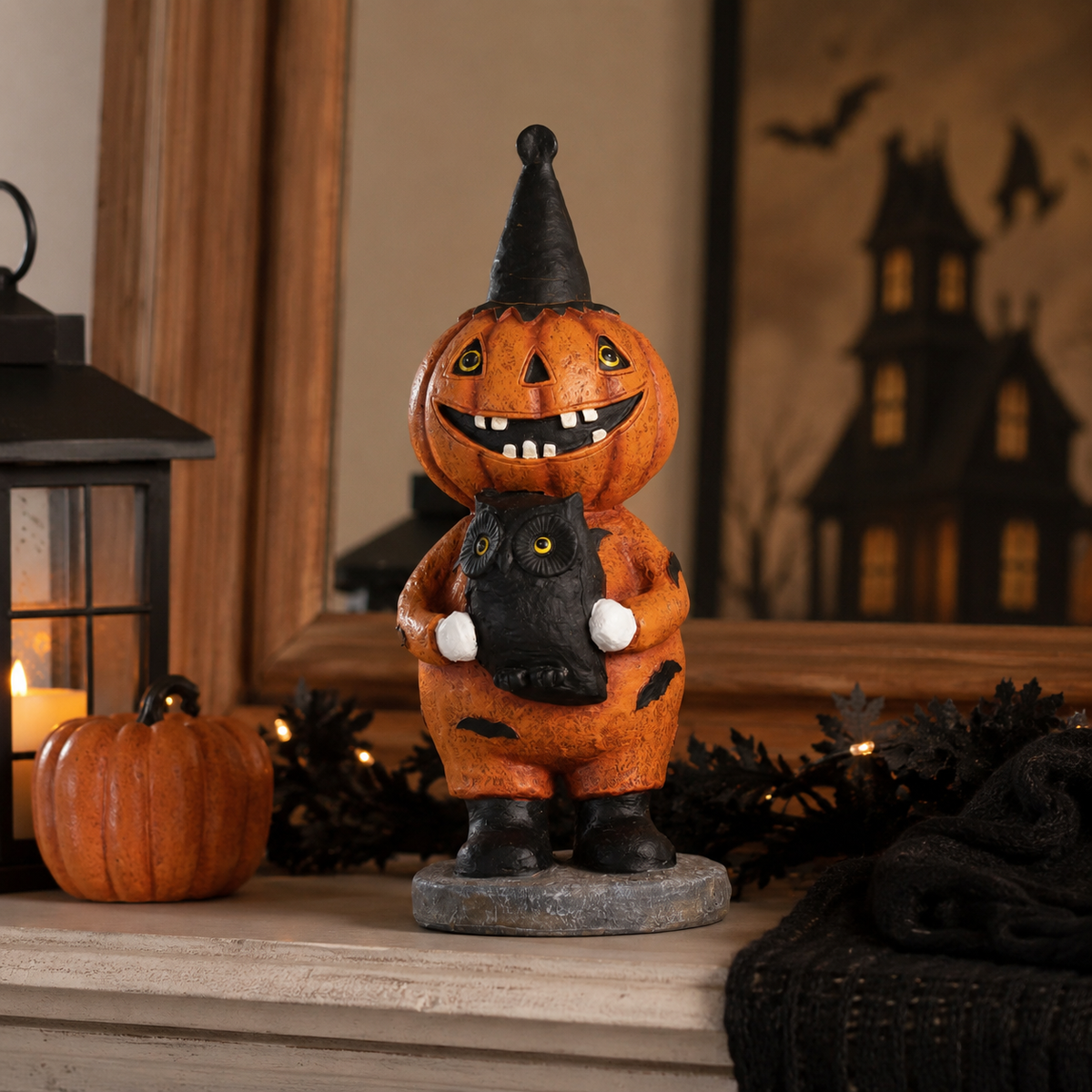 Design Shop 11.25 Inch Jack O Lantern Holding Owl Pumpkin