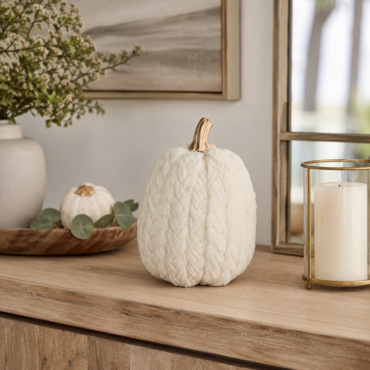 Design Shop 9.75 Inch White Braided Pumpkin