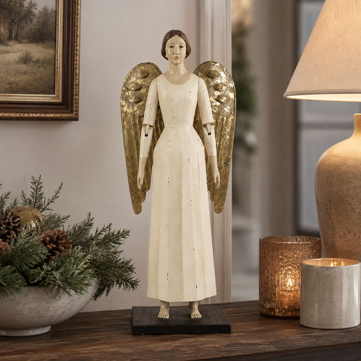 Design Shop Cream Angel with Gold Tin Wings, 31"H