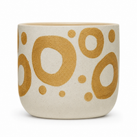 Design Shop White Stoneware Planter with Gold Design 6"