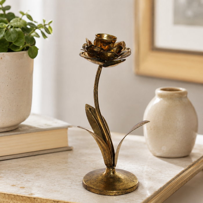 Design Shop Gold Metal Flower Candle Holder, 10.83"