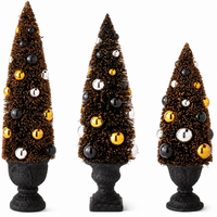 Design Shop Set of 3 Orange Halloween Bottle Brush Trees in Black Urn