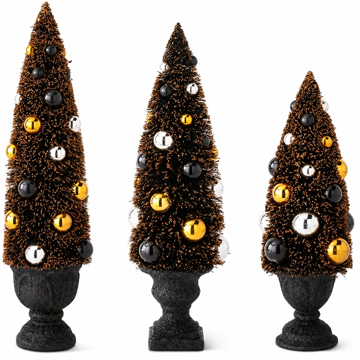Design Shop Set of 3 Orange Halloween Bottle Brush Trees in Black Urn