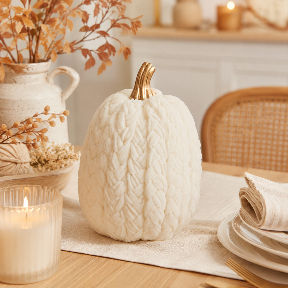 Design Shop 9.75 Inch White Braided Pumpkin