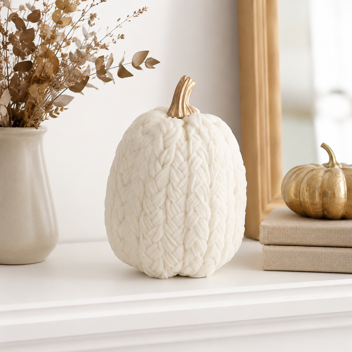 Design Shop 9.75 Inch White Braided Pumpkin
