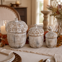 Design Shop Set of 3 Whitewashed Resin Acorn Lidded Containers