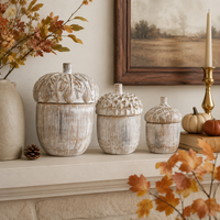 Design Shop Set of 3 Whitewashed Resin Acorn Lidded Containers