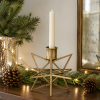 Design Shop 4.75 Inch 3-Dimensional Gold Metal & Glass Star Taper Candleholder