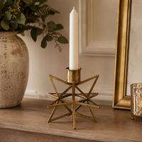 Design Shop 4.75 Inch 3-Dimensional Gold Metal & Glass Star Taper Candleholder