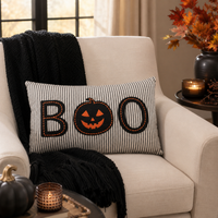 Design Shop Striped Jack-O-Lantern Lumbar Pillow with BOO Applique
