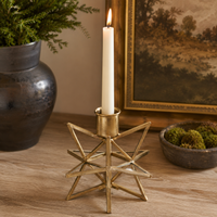Design Shop 4.75 Inch 3-Dimensional Gold Metal & Glass Star Taper Candleholder