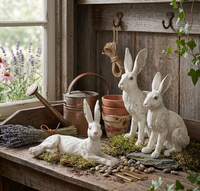 Set of 3 Garden Rabbits with Green Bows
