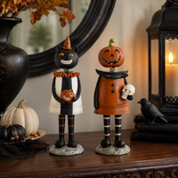 Design Shop Assorted Resin Black Cat & Pumpkin Girl Bobble Heads, Set of 2