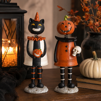 Design Shop Assorted Resin Black Cat & Pumpkin Girl Bobble Heads, Set of 2